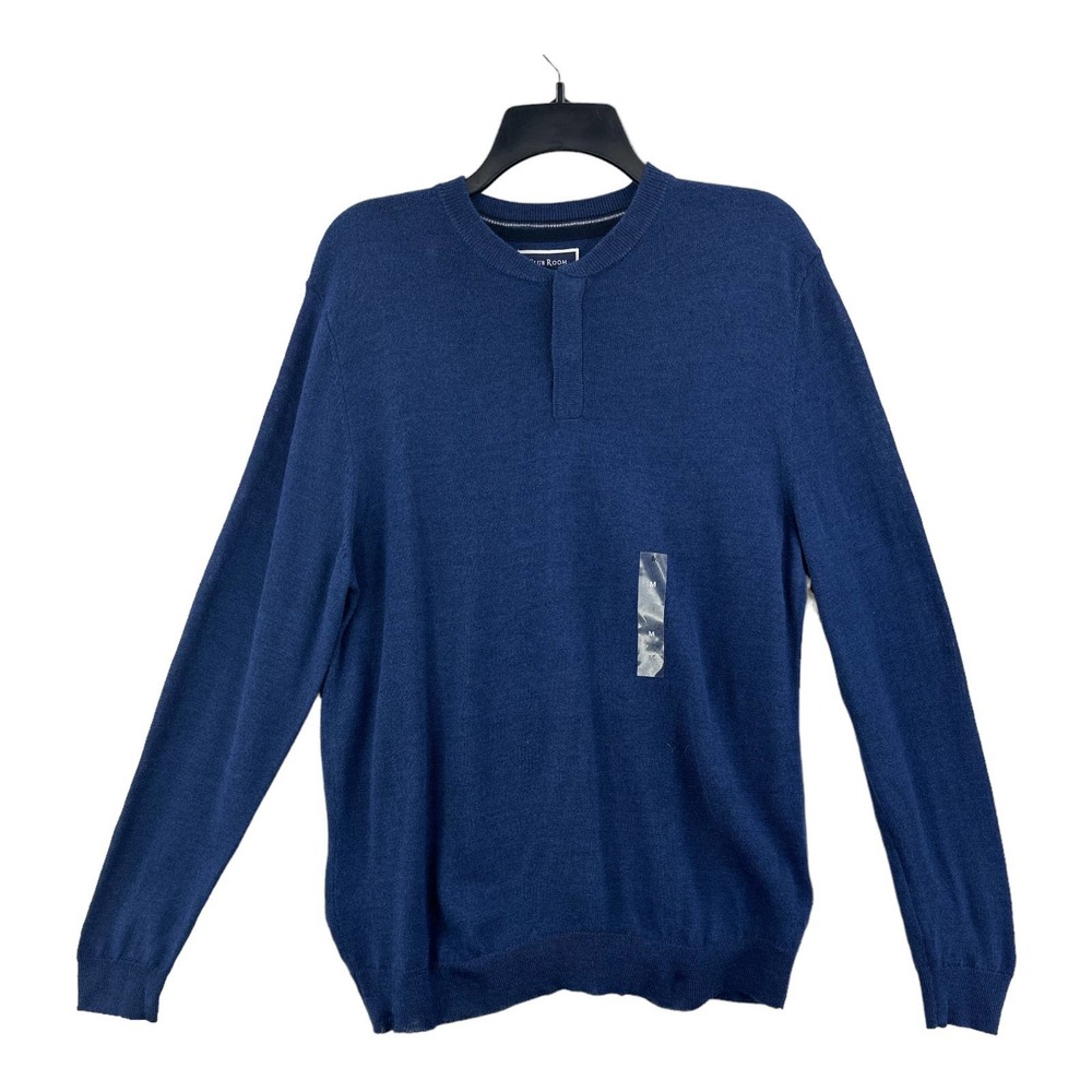 Club Room, Men's‎ Merino Solid Henley Sweater, Crew Blue Heather, Size Medium